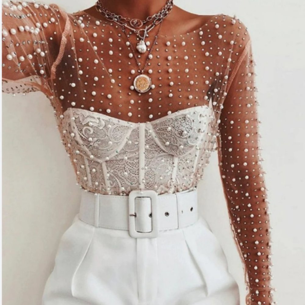 Shop kultivate clear top with pearls